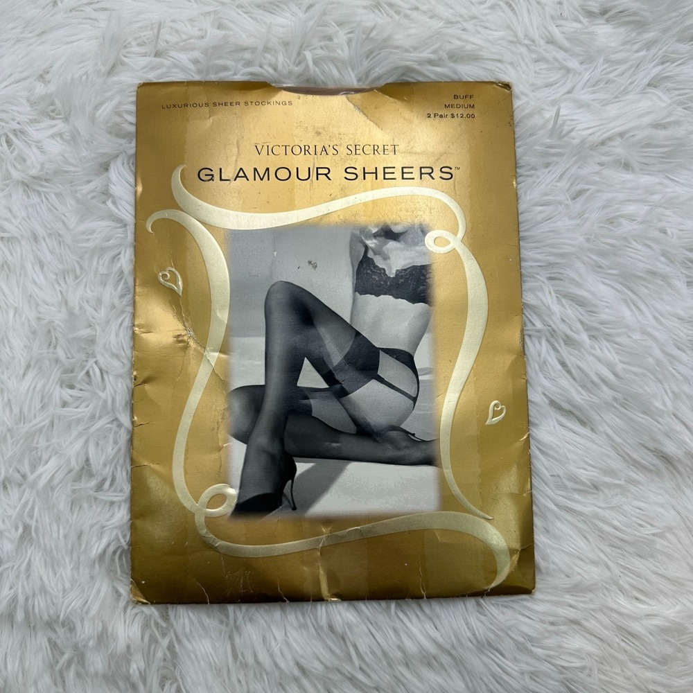 Vintage Victoria's Secret Glamour Sheers Stockings Buff Medium 2 Pair USA NEW